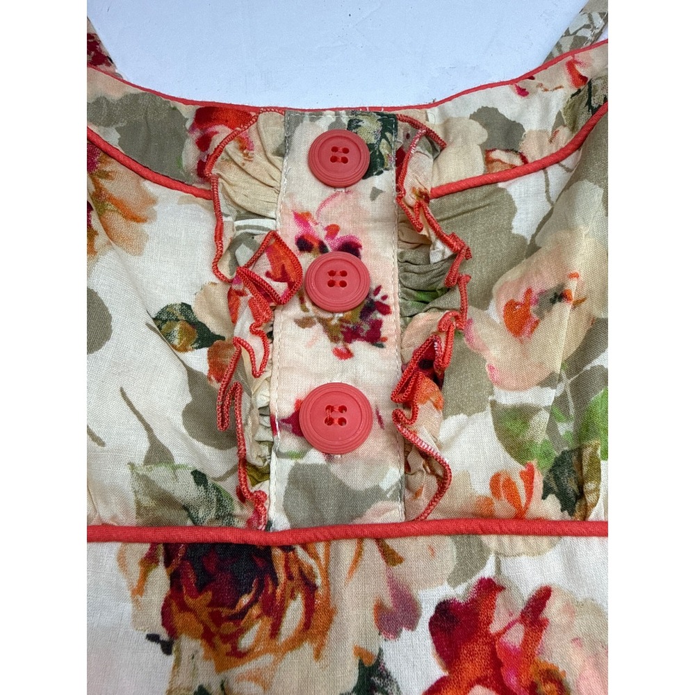 New Directions Floral Sun Dress Ivory Peach Ruffle Button Smocked Back Size 4 - Picture 4 of 14